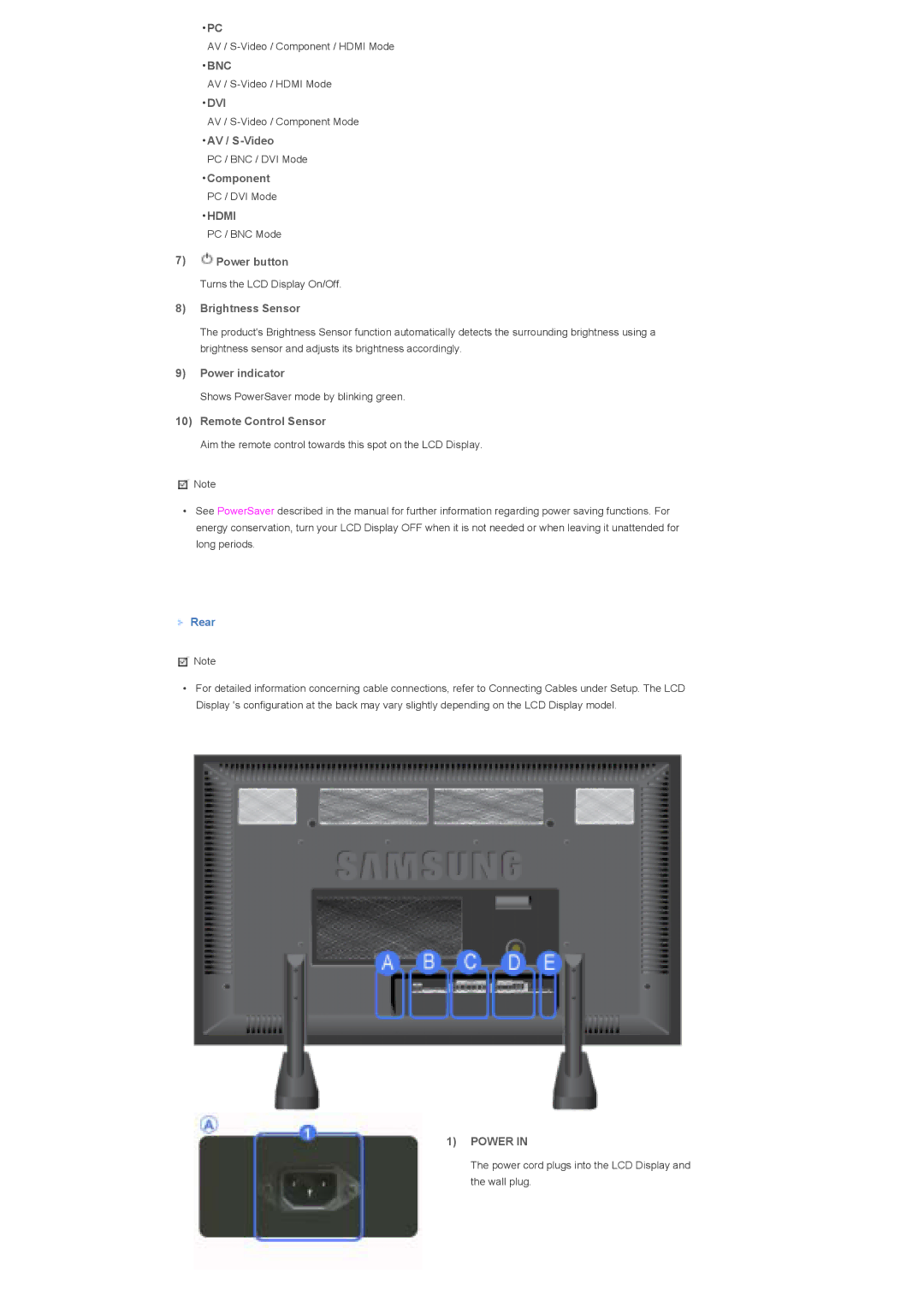 Samsung 700DXn quick start Bnc, Dvi, Hdmi, Power 