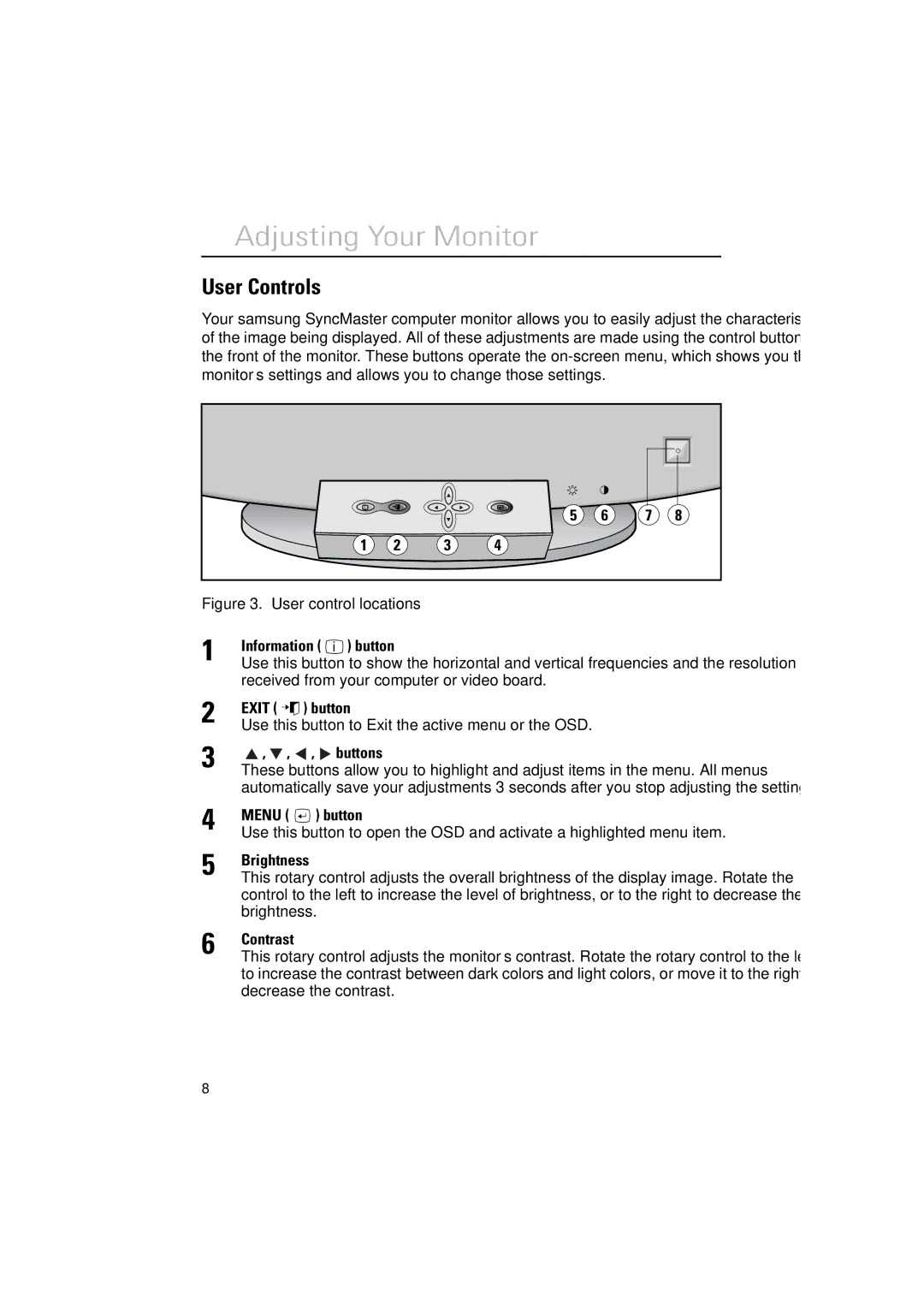 Samsung 700IFT, 900IFT manual Adjusting Your Monitor, User Controls 