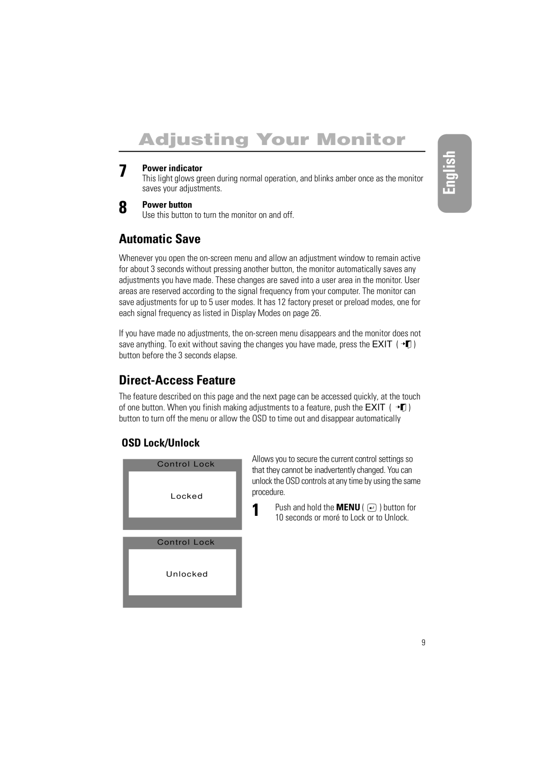 Samsung 700IFT, 900IFT manual Automatic Save, Direct-Access Feature, OSD Lock/Unlock 