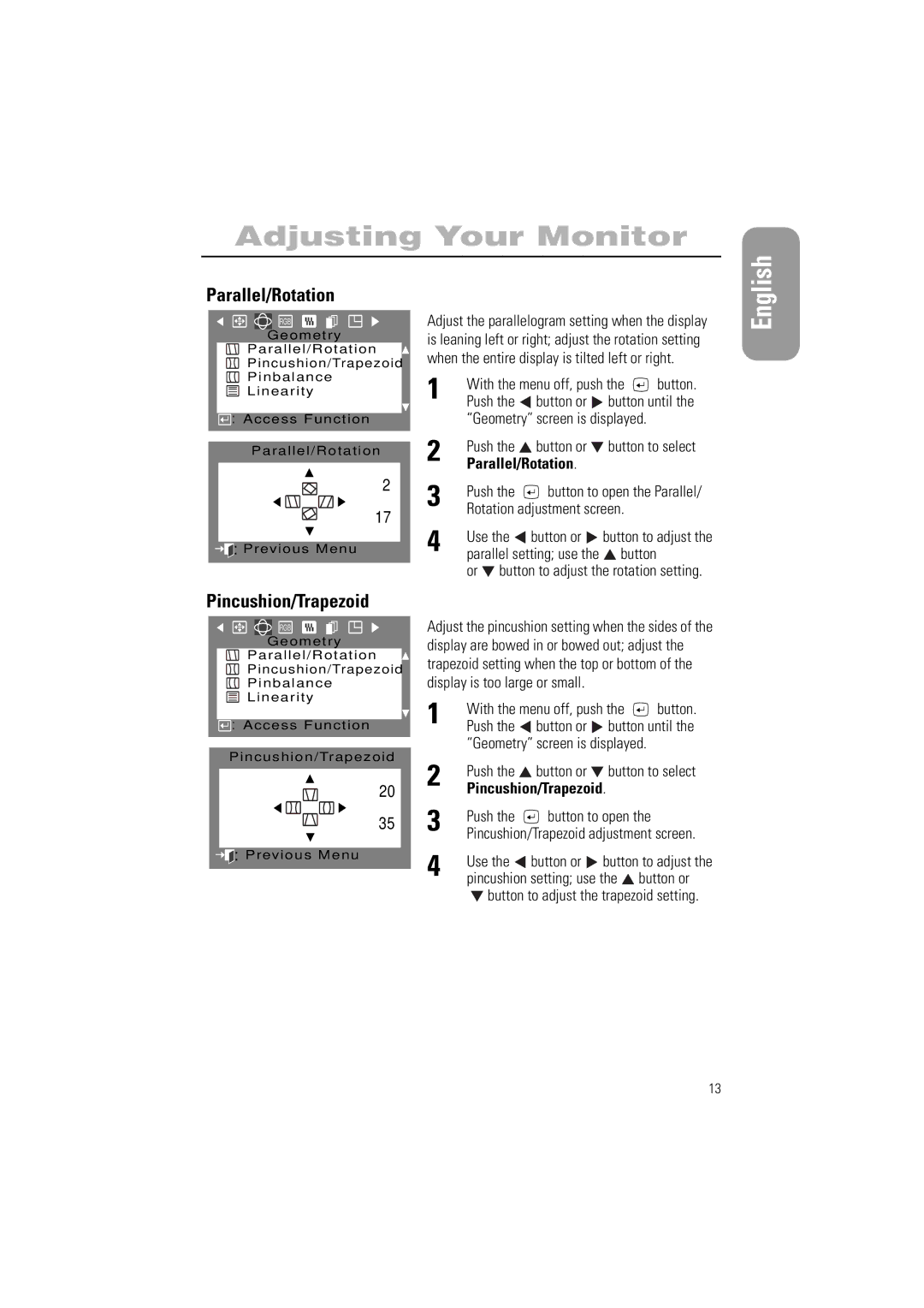 Samsung 700IFT, 900IFT manual Parallel/Rotation, Pincushion/Trapezoid 