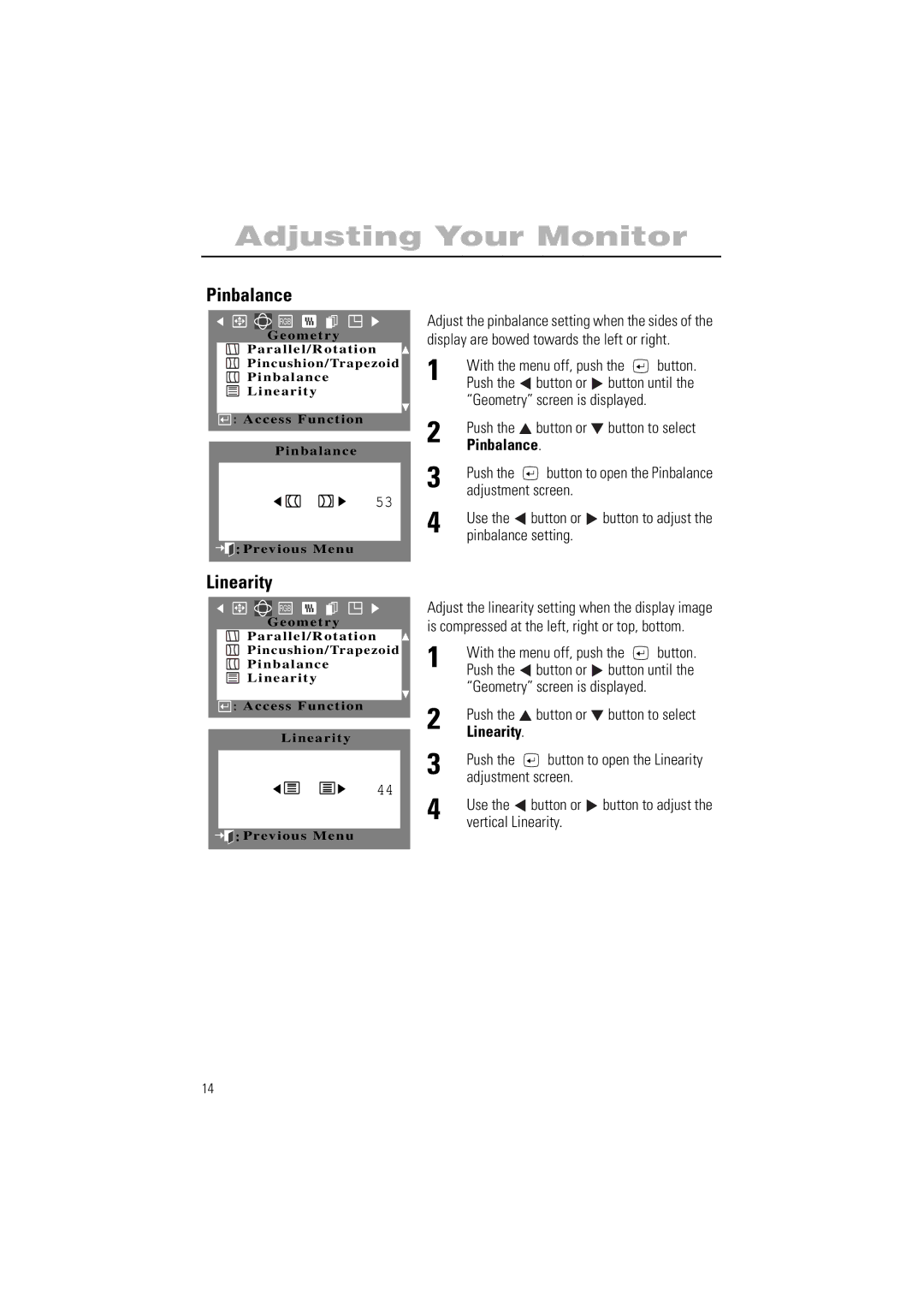 Samsung 700IFT, 900IFT manual Pinbalance, Linearity 