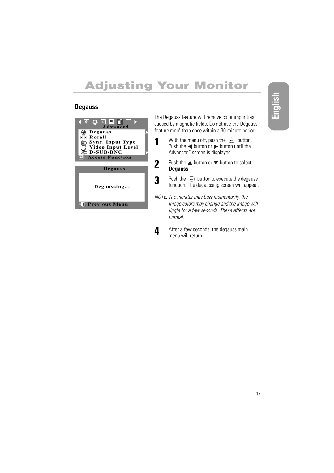 Samsung 700IFT, 900IFT manual Degauss, Menu will return 