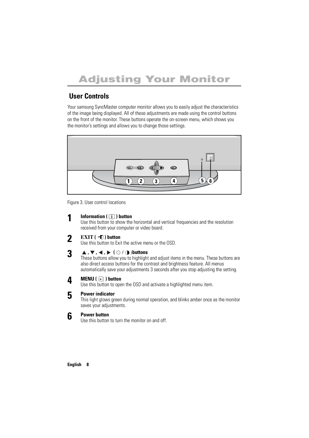 Samsung 700NF manual Adjusting Your Monitor, User Controls 