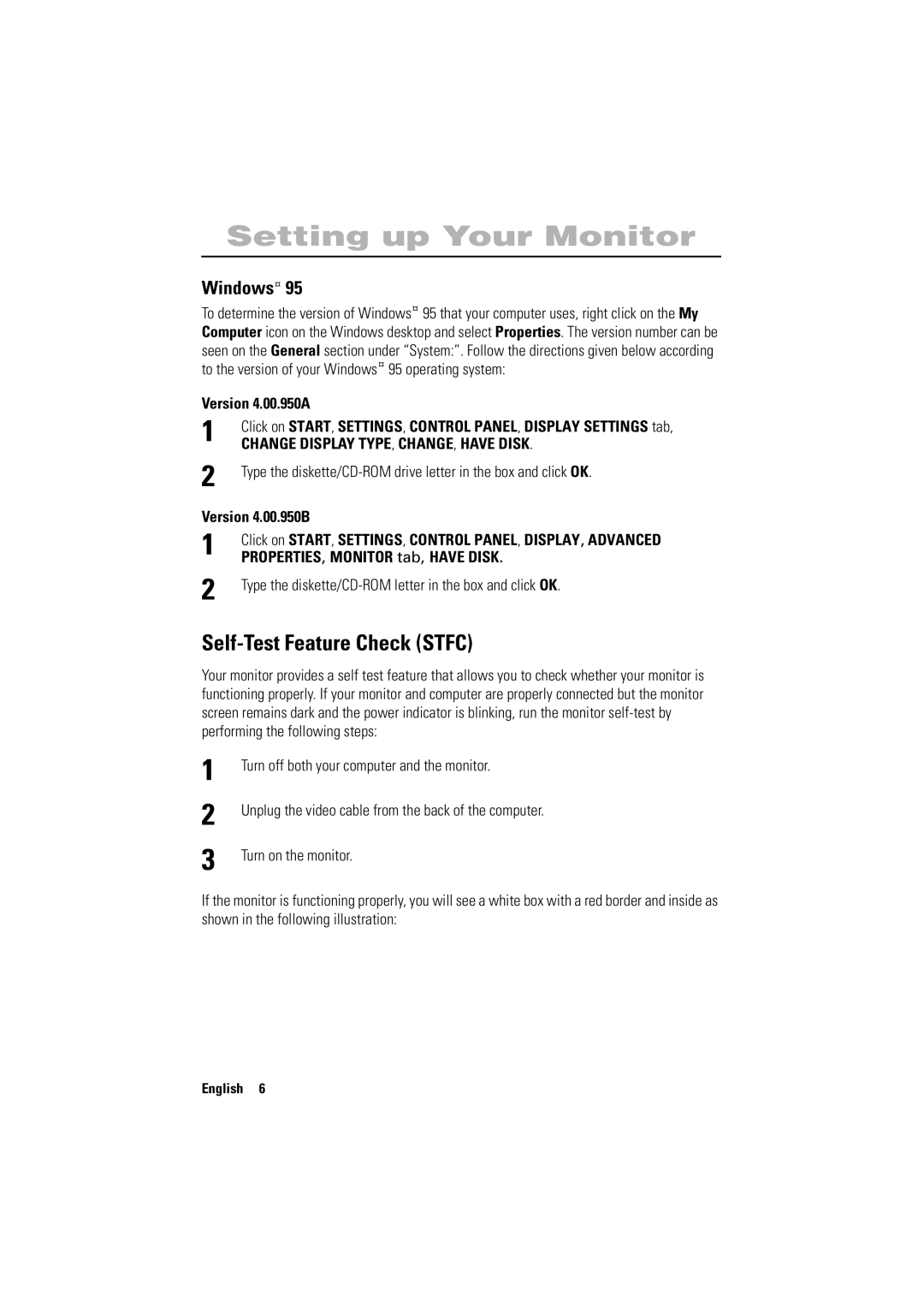 Samsung 700NF manual Self-Test Feature Check Stfc, Windows¤, Version 4.00.950A, Version 4.00.950B 