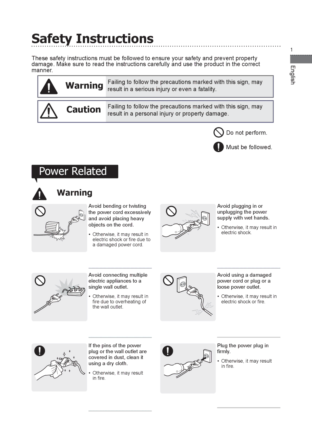 Samsung 700T user manual Safety Instructions, Power Related 