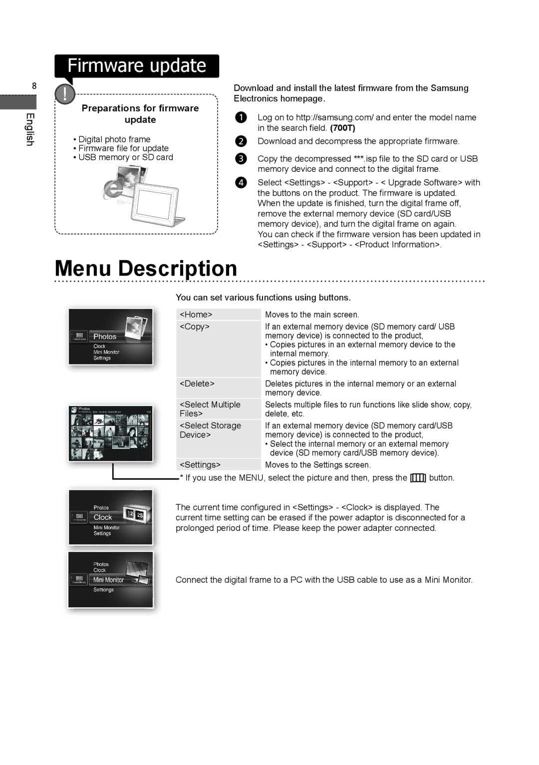 Samsung 700T user manual Firmware update, Preparations for firmware Update 