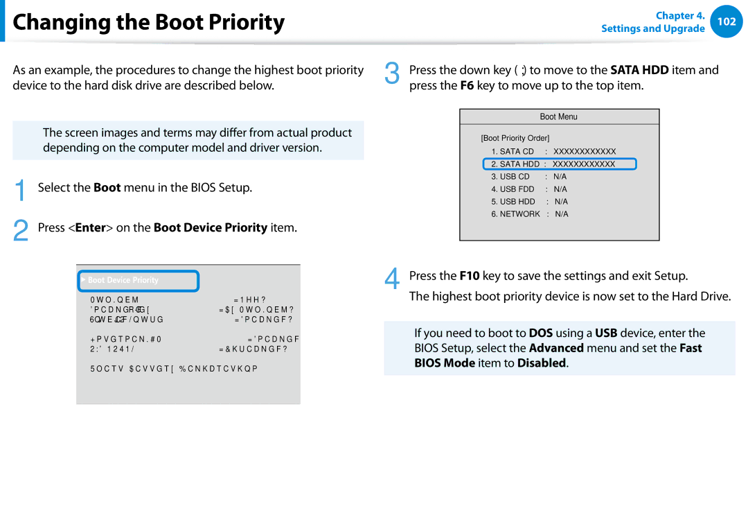 Samsung 700Z5C manual Changing the Boot Priority, Depending on the computer model and driver version 