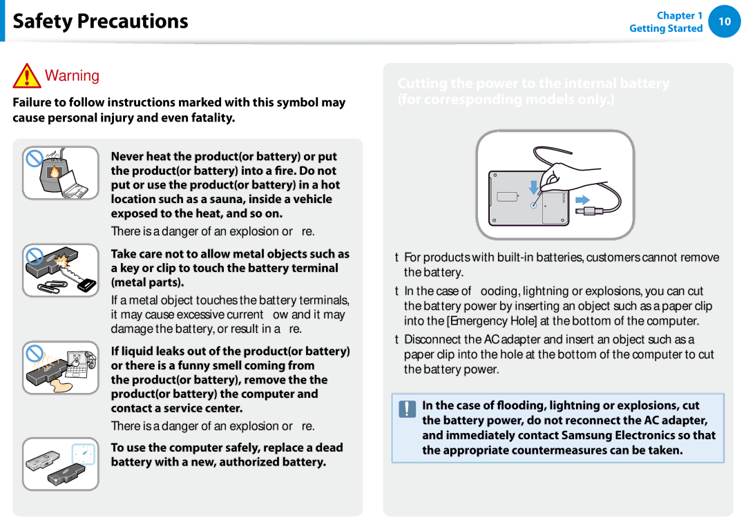 Samsung 700Z5C manual There is a danger of an explosion or ire 