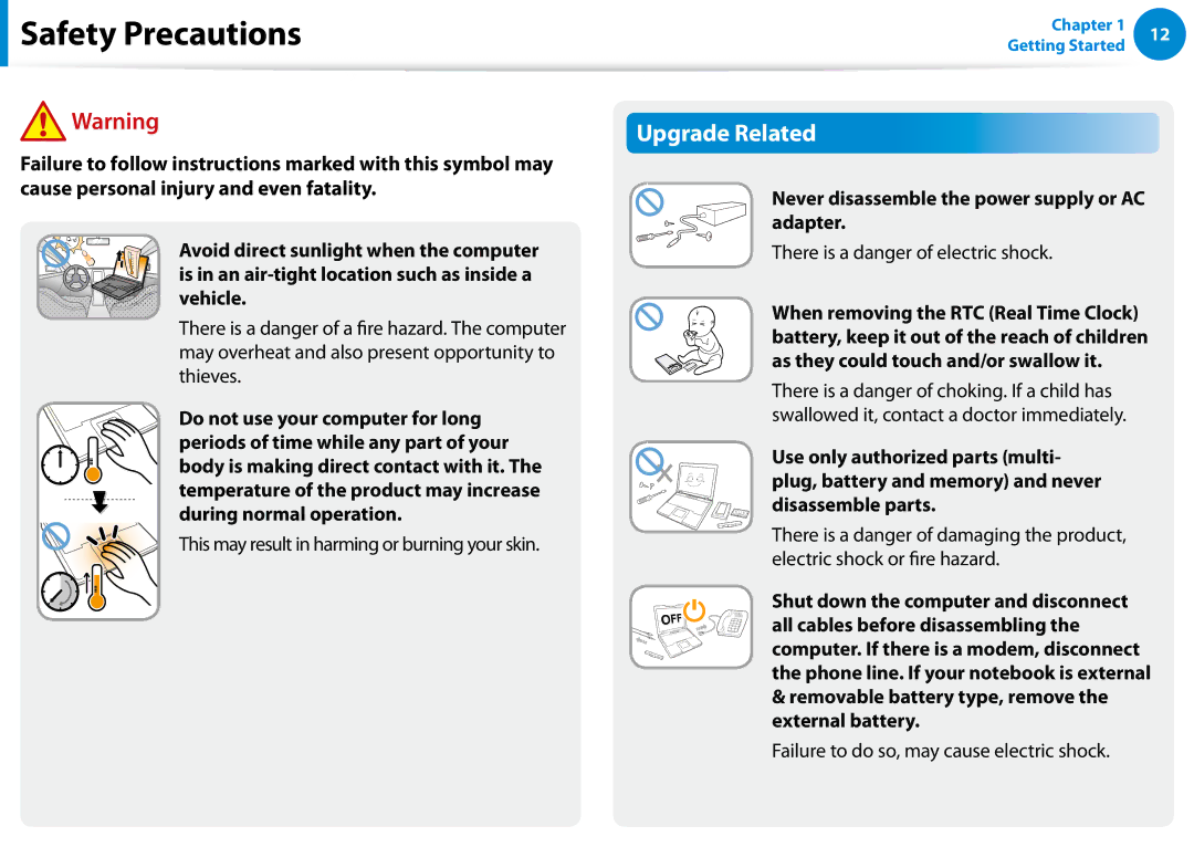 Samsung 700Z5C manual Upgrade Related, This may result in harming or burning your skin 