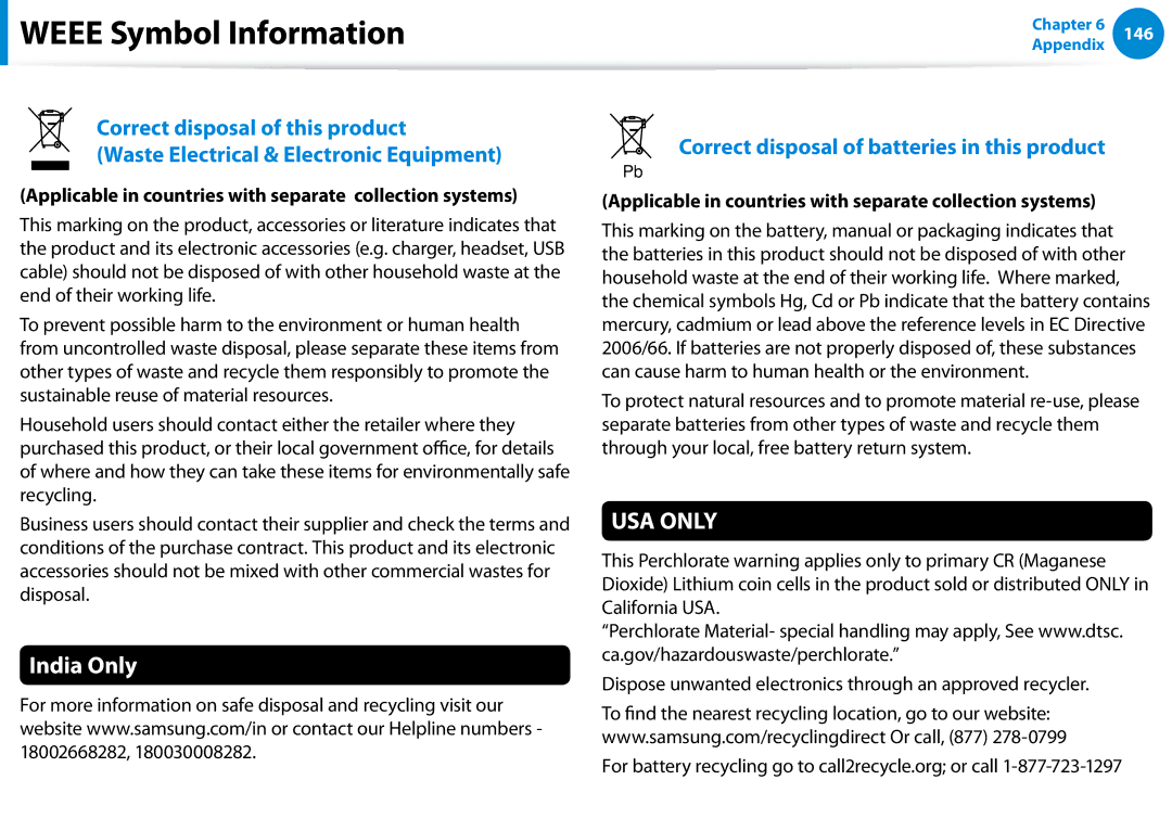 Samsung 700Z5C manual Weee Symbol Information, India Only, Applicable in countries with separate collection systems 