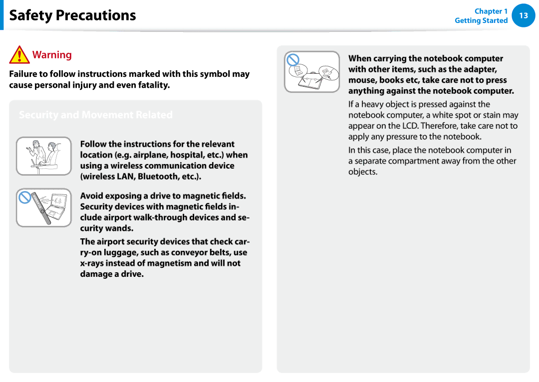 Samsung 700Z5C manual Security and Movement Related 