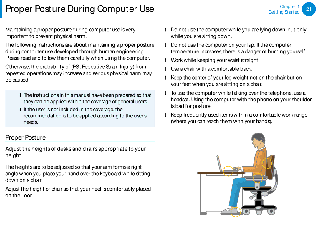 Samsung 700Z5C manual Proper Posture During Computer Use 