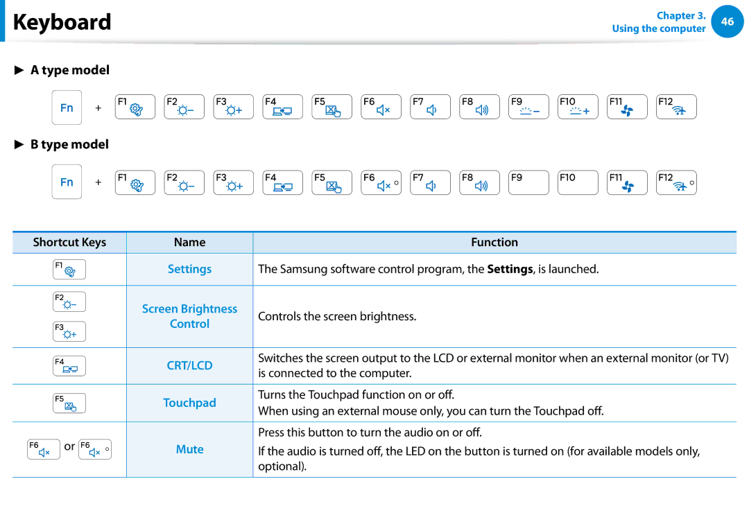 Samsung 700Z5C manual Samsung software control program, the Settings, is launched, Controls the screen brightness 