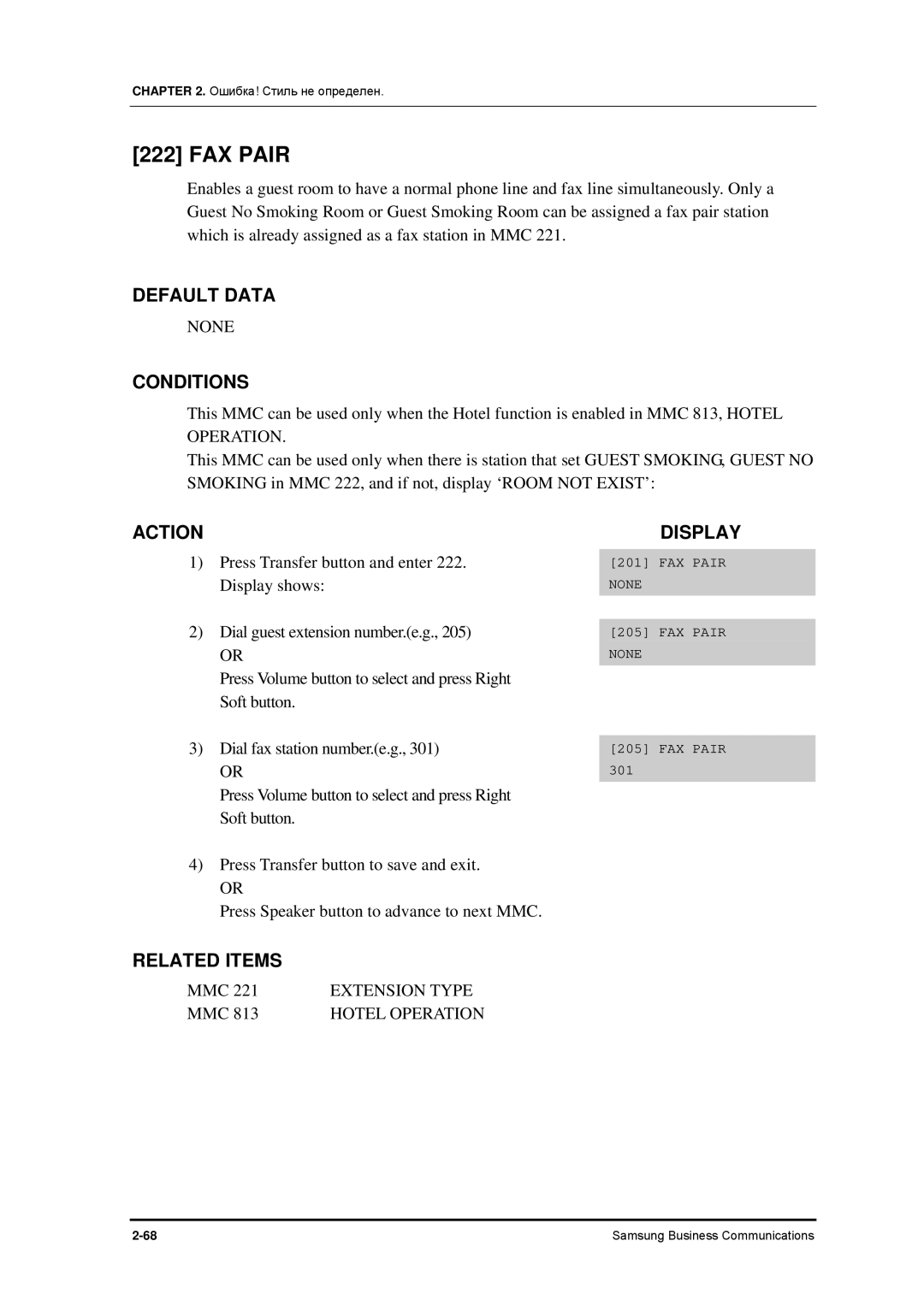 Samsung 7100 manual FAX Pair, Extension Type 