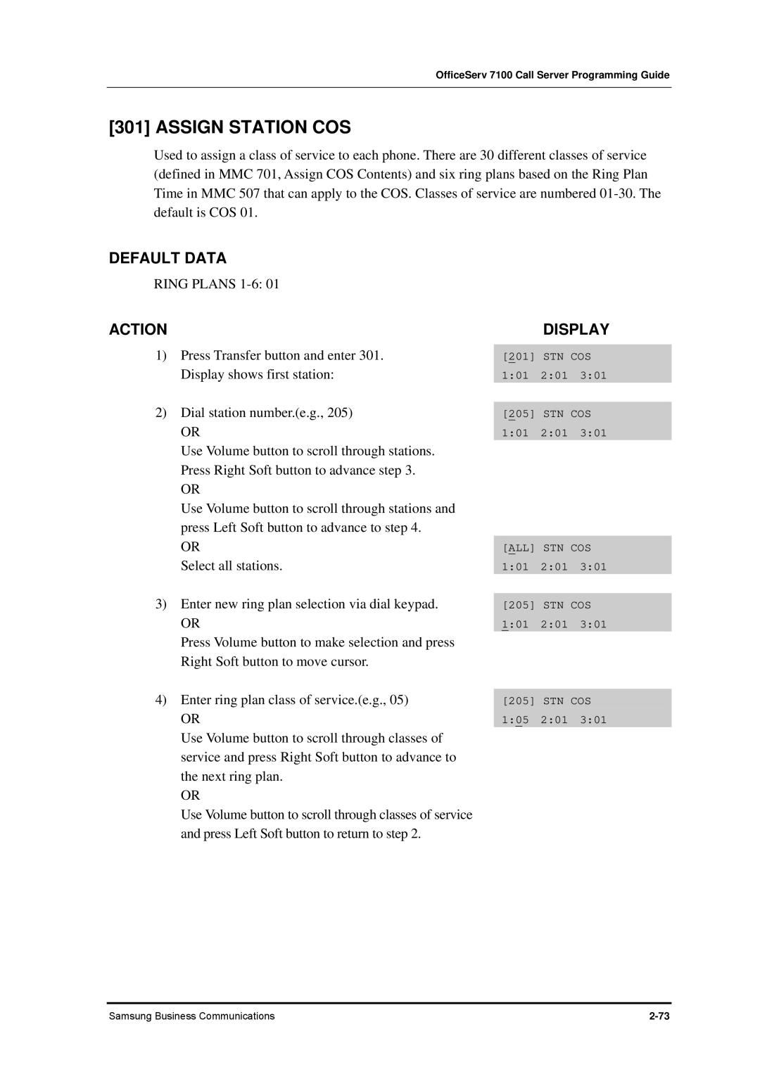 Samsung 7100 manual Assign Station COS 