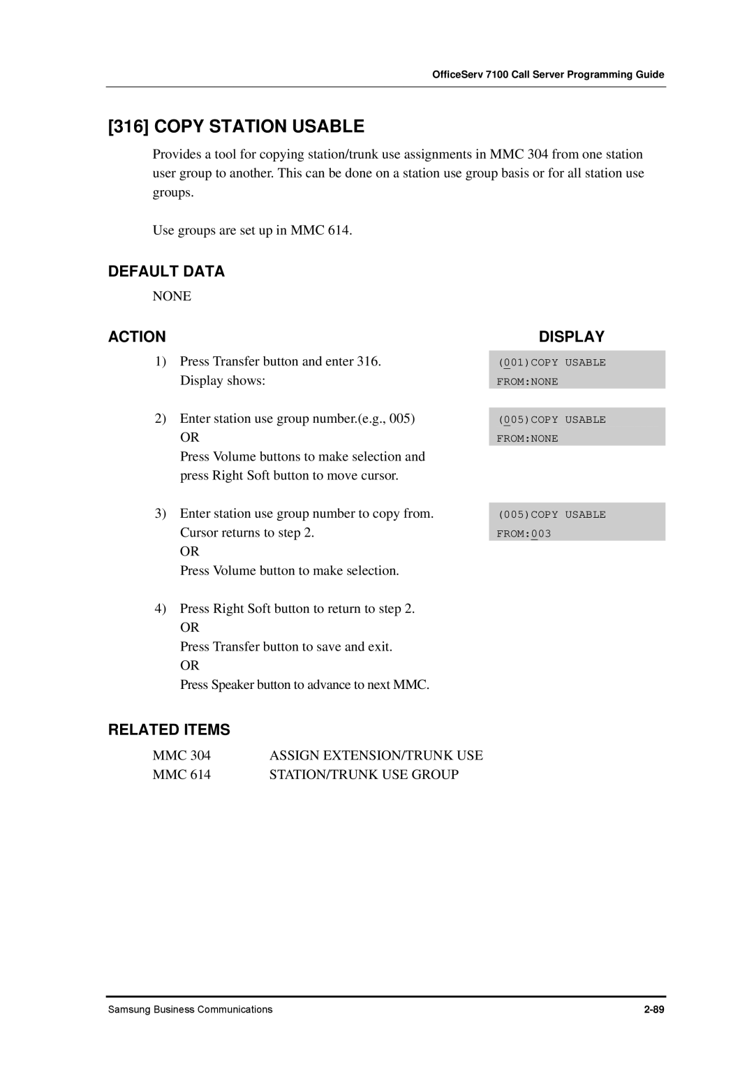 Samsung 7100 manual Copy Station Usable, STATION/TRUNK USE Group 