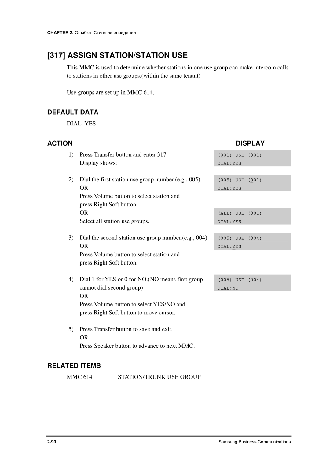 Samsung 7100 manual Assign STATION/STATION USE, Dial YES 