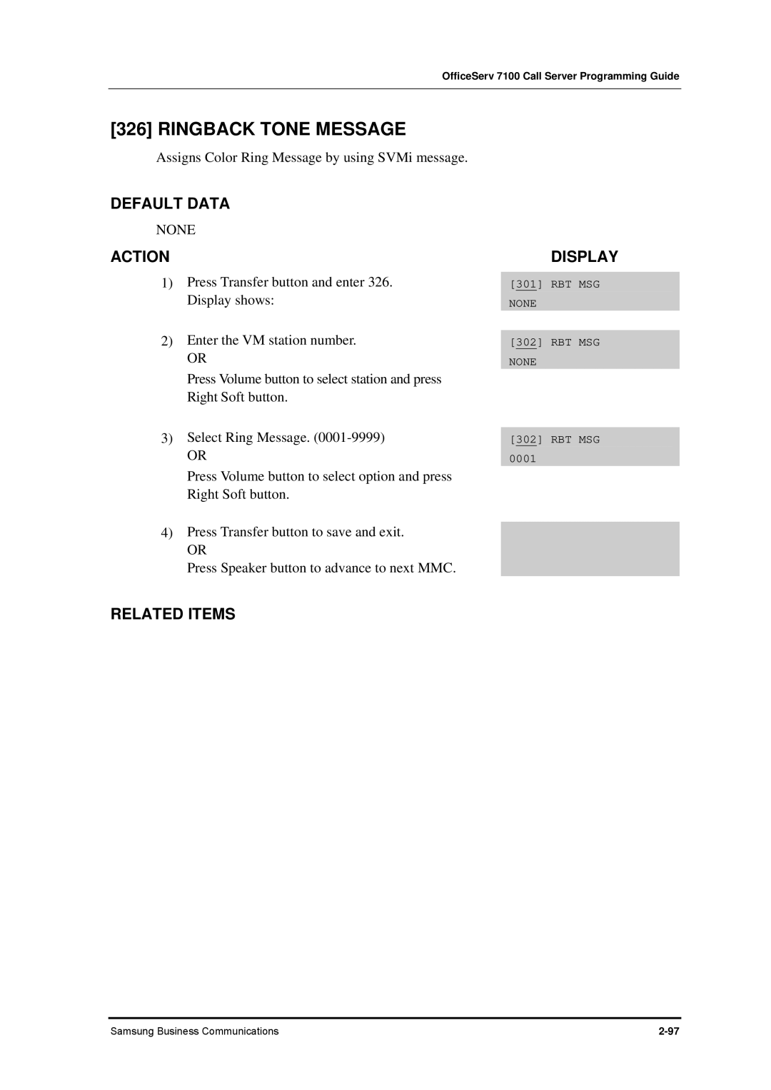 Samsung 7100 manual Ringback Tone Message, None 