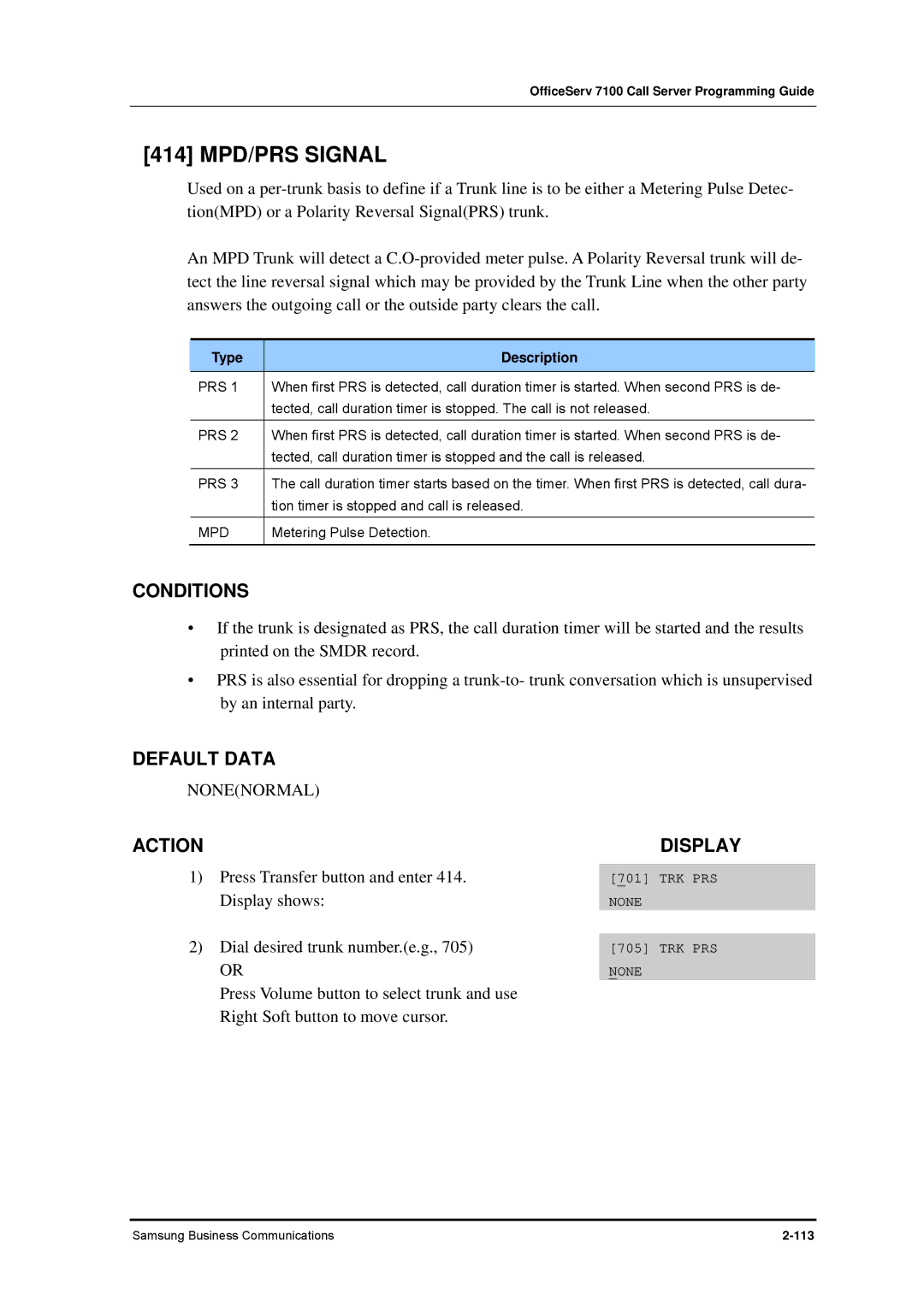 Samsung 7100 manual 414 MPD/PRS Signal, Nonenormal, Prs, Mpd 