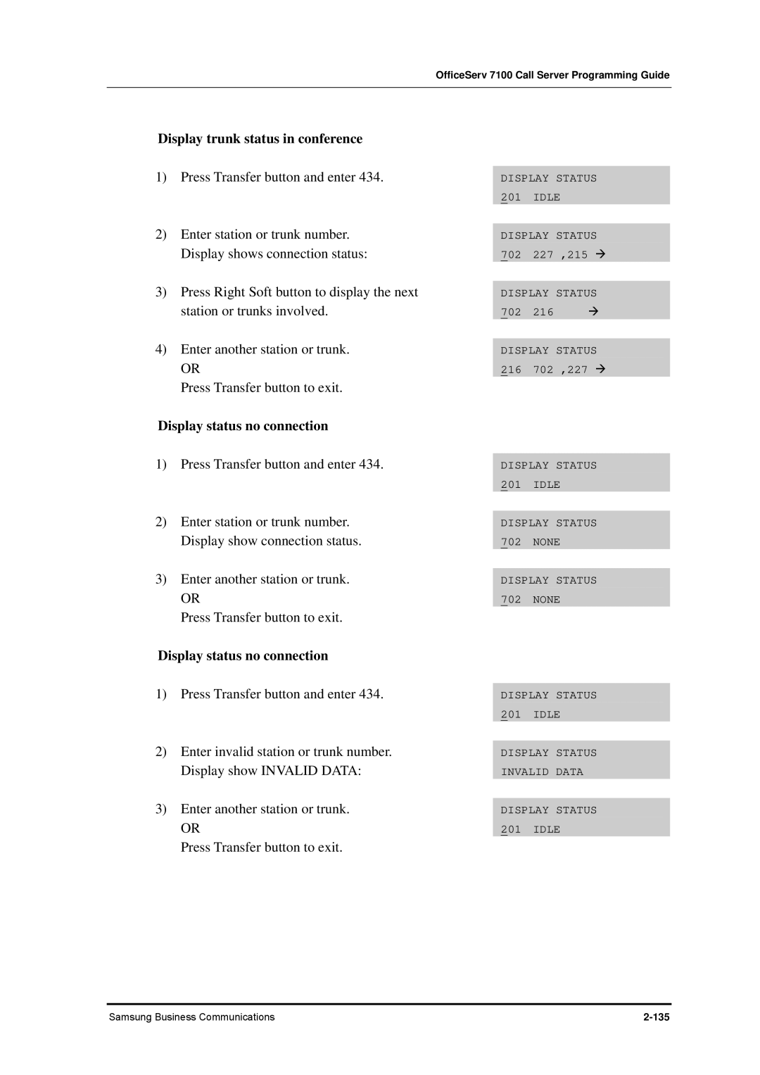 Samsung 7100 manual Display trunk status in conference 