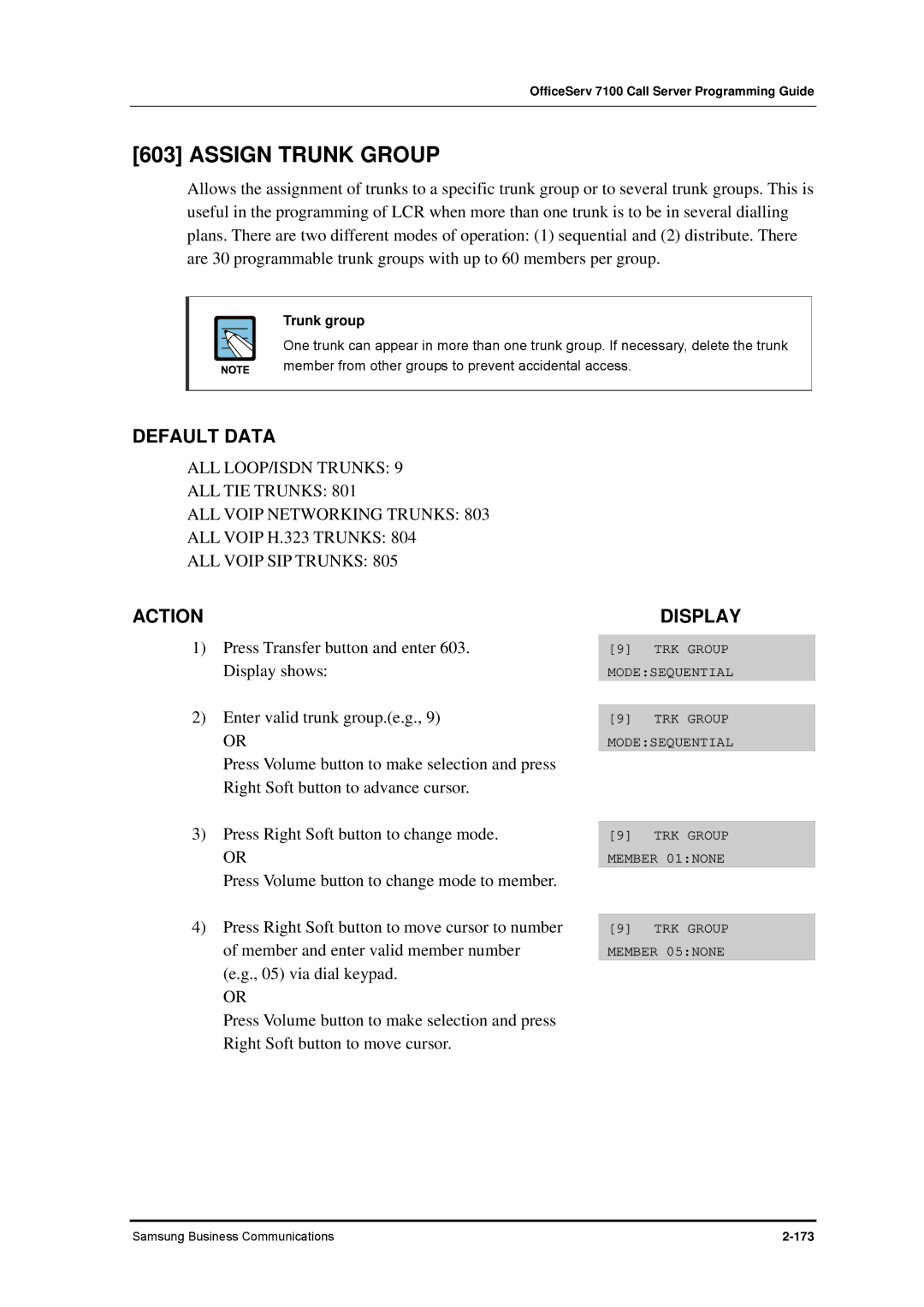 Samsung 7100 manual Assign Trunk Group, Trunk group 