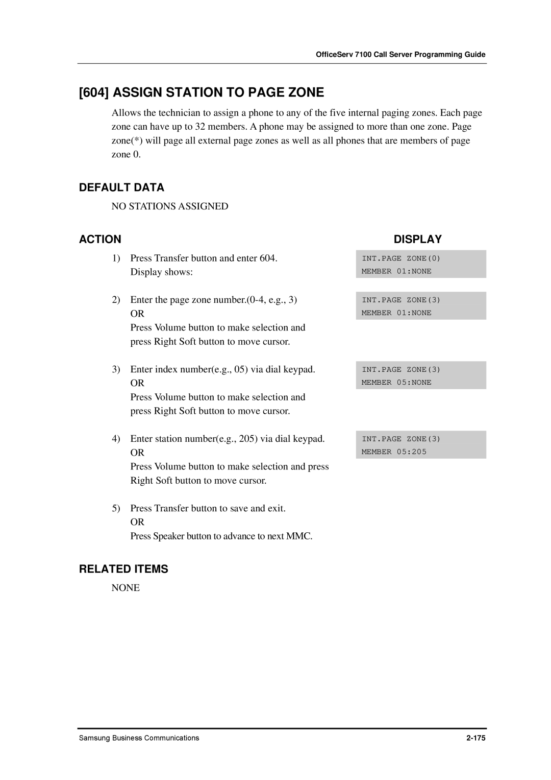 Samsung 7100 manual Assign Station to page Zone, No Stations Assigned 