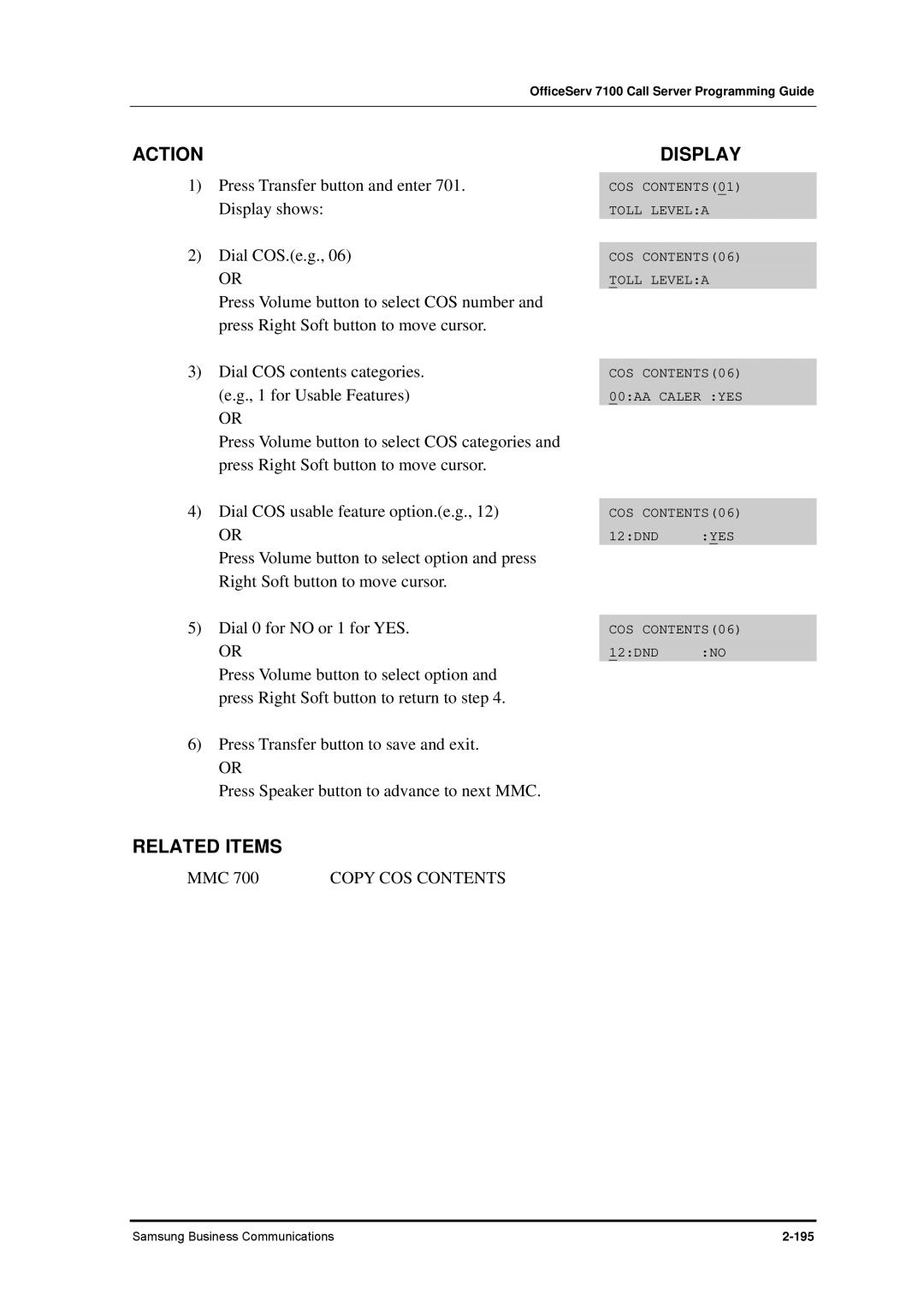 Samsung 7100 manual Dial COS.e.g 