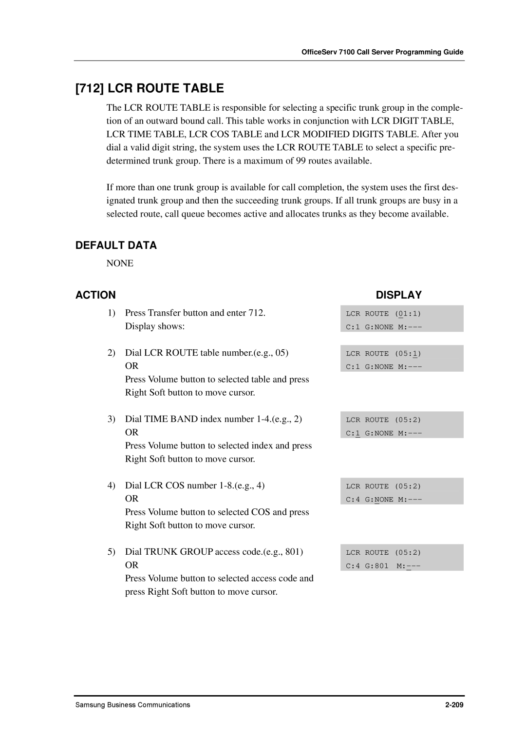 Samsung 7100 manual LCR Route Table 