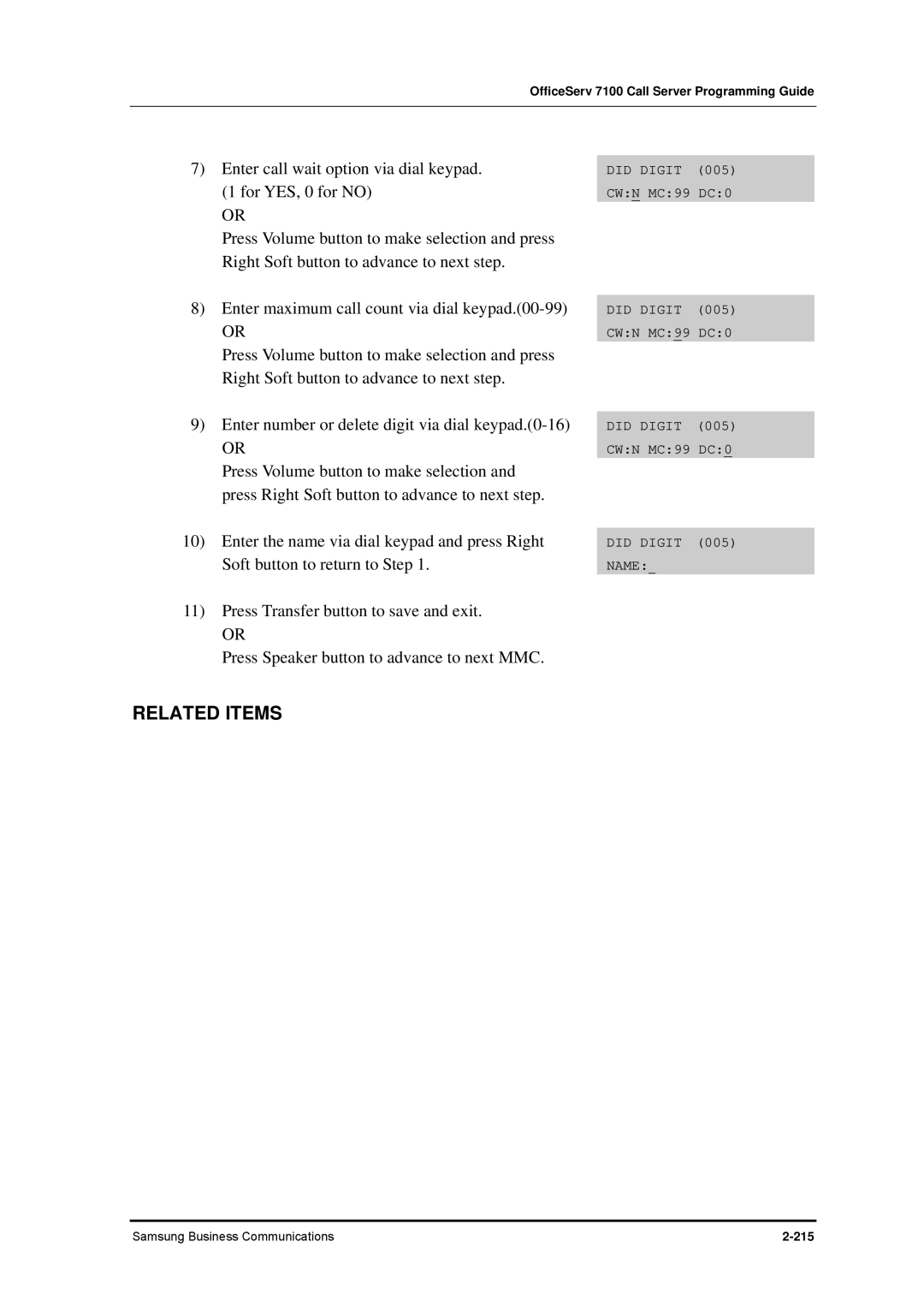 Samsung 7100 manual Enter call wait option via dial keypad 