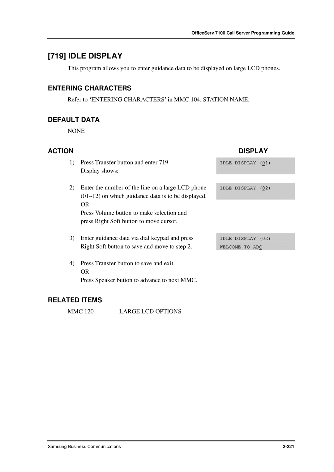 Samsung 7100 manual Idle Display 