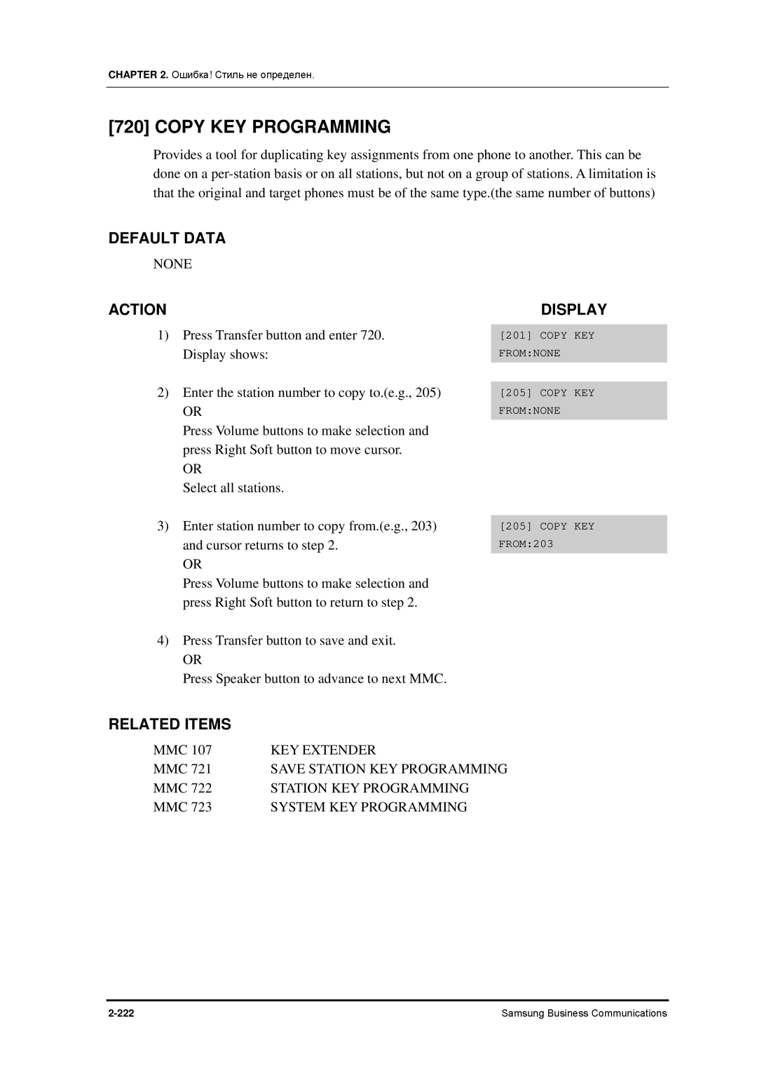 Samsung 7100 manual Copy KEY Programming, KEY Extender 