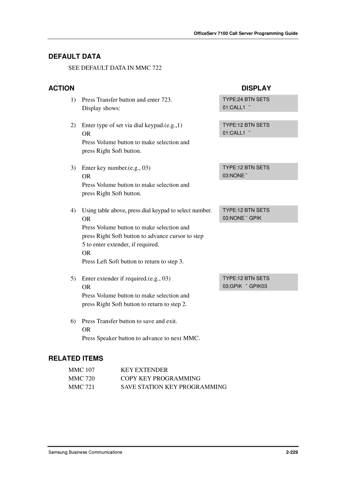 Samsung 7100 manual See Default Data in MMC 