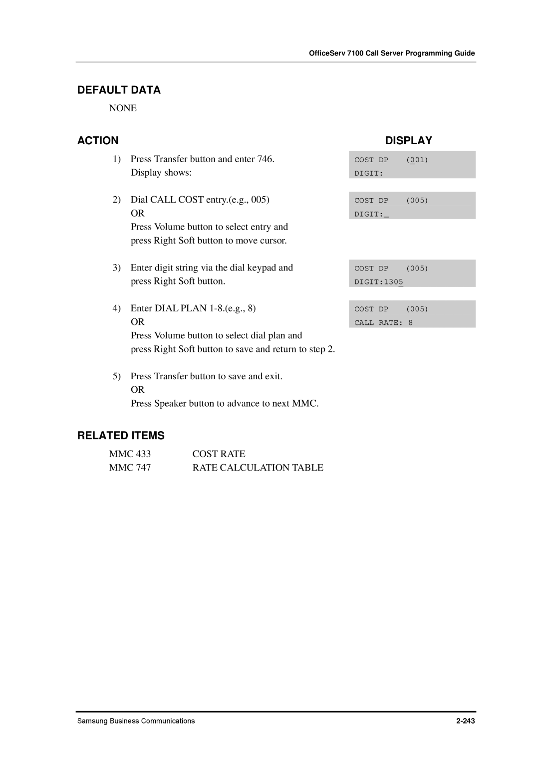 Samsung 7100 manual Cost Rate 