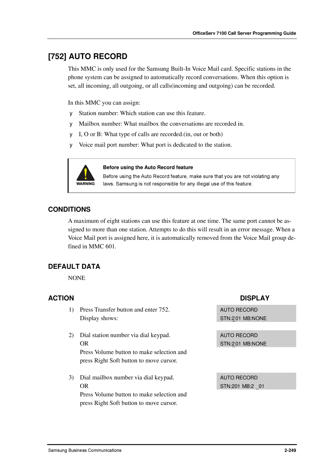 Samsung 7100 manual Before using the Auto Record feature 