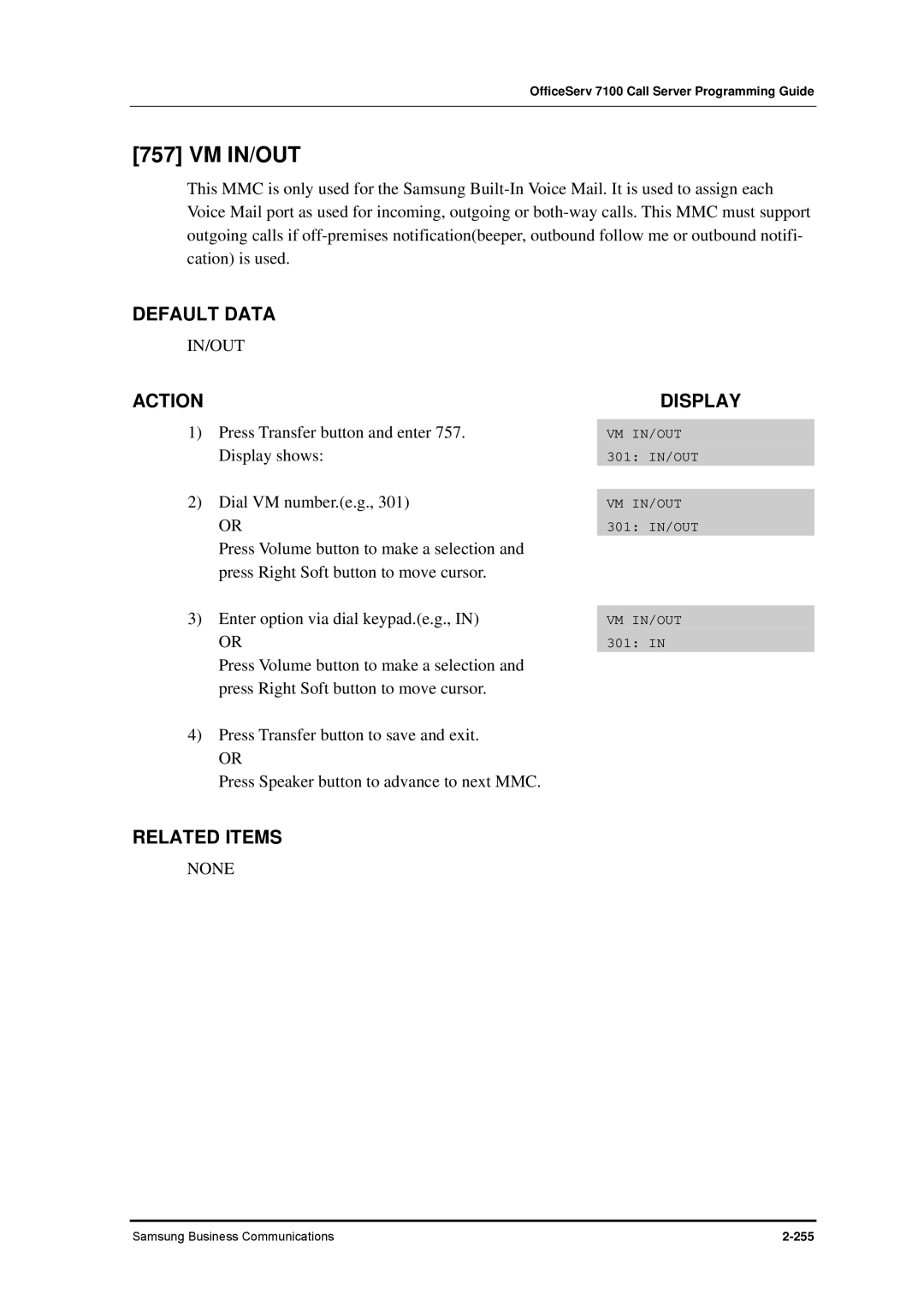 Samsung 7100 manual Vm In/Out 