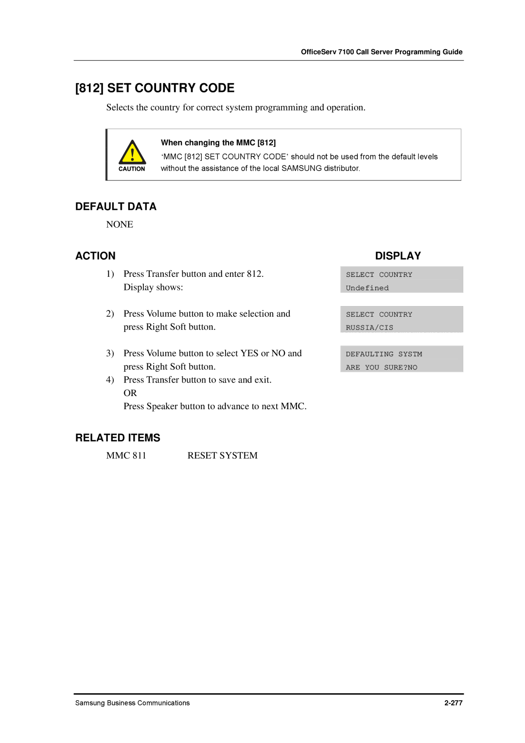 Samsung 7100 manual SET Country Code, When changing the MMC 