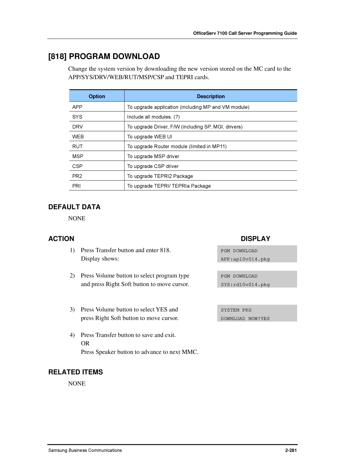 Samsung 7100 manual Program Download 