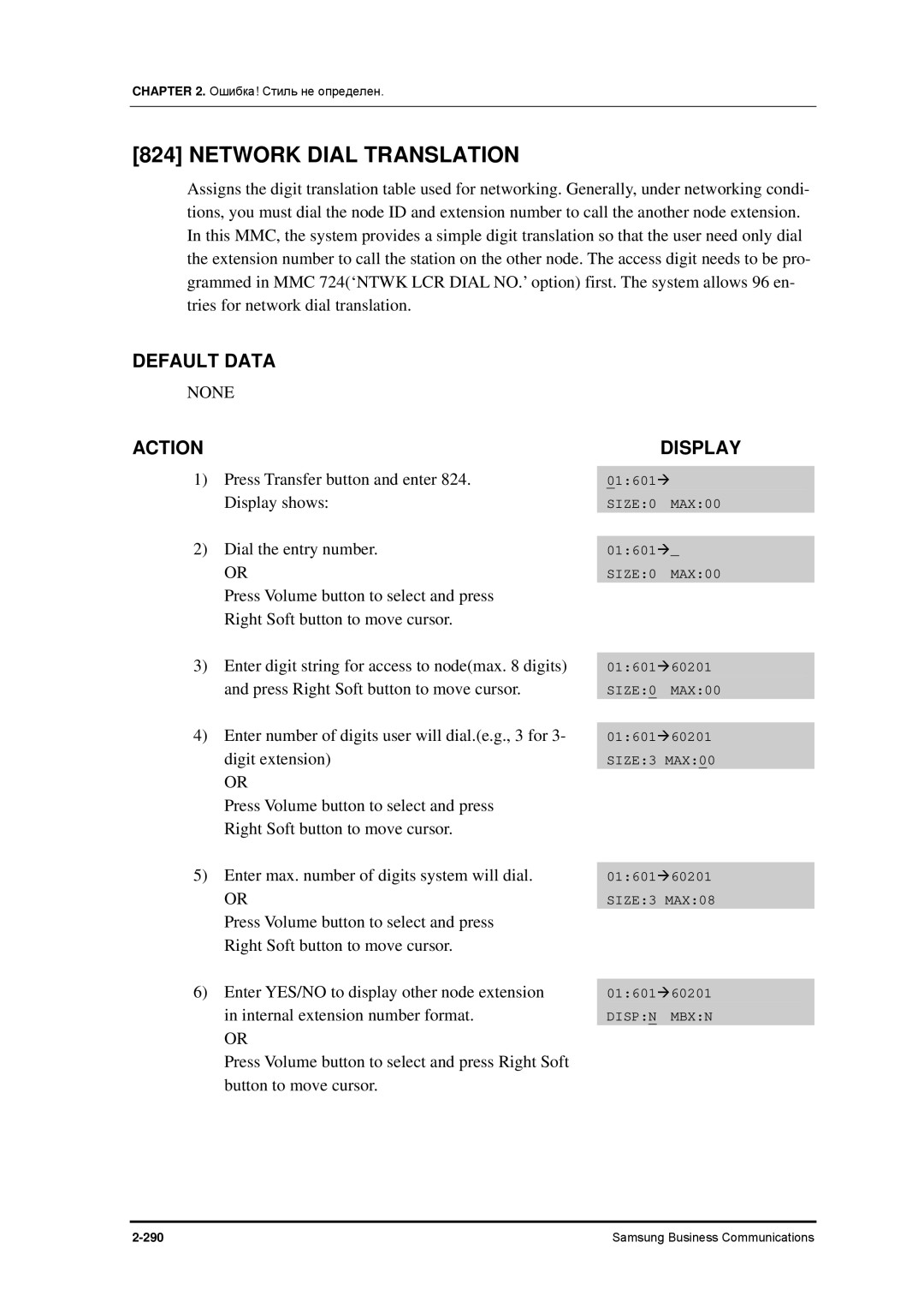 Samsung 7100 manual Network Dial Translation 