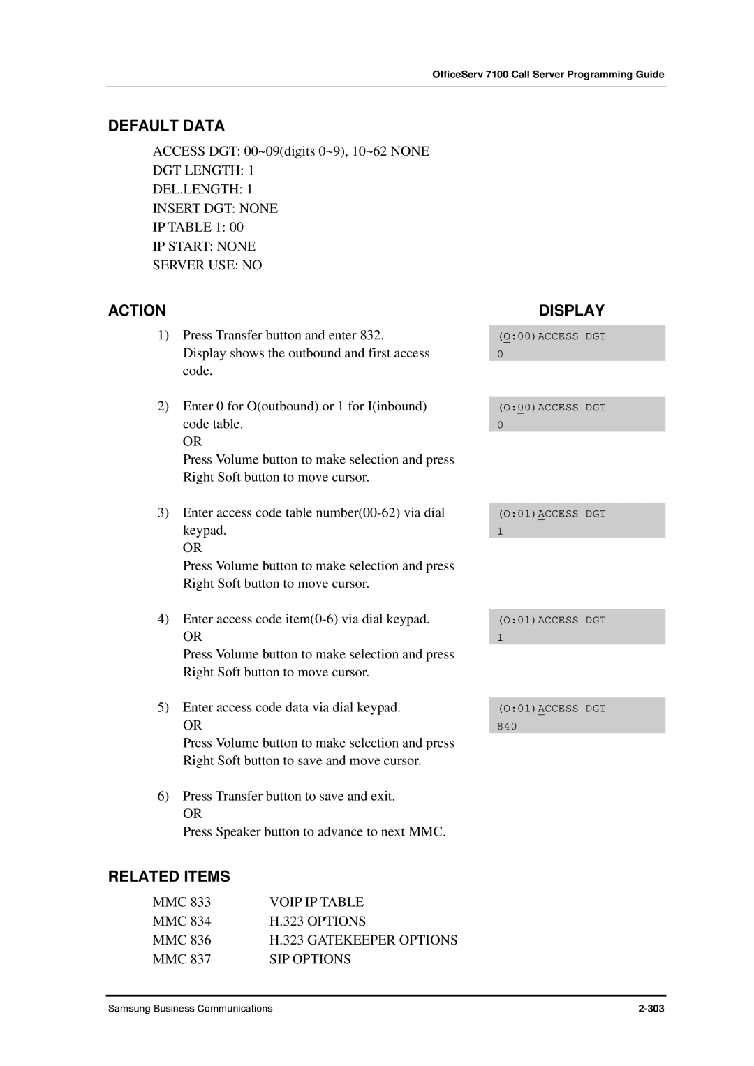 Samsung 7100 manual Voip IP Table, SIP Options 