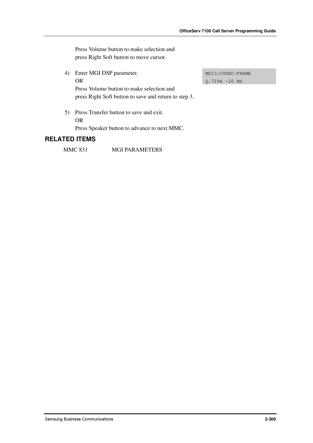 Samsung 7100 manual MGI Parameters 