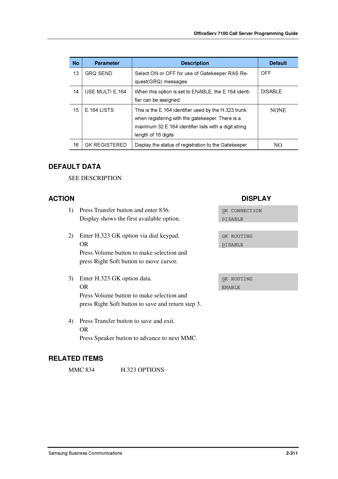 Samsung 7100 manual GRQ Send, USE Multi E.164, Lists, GK Registered 