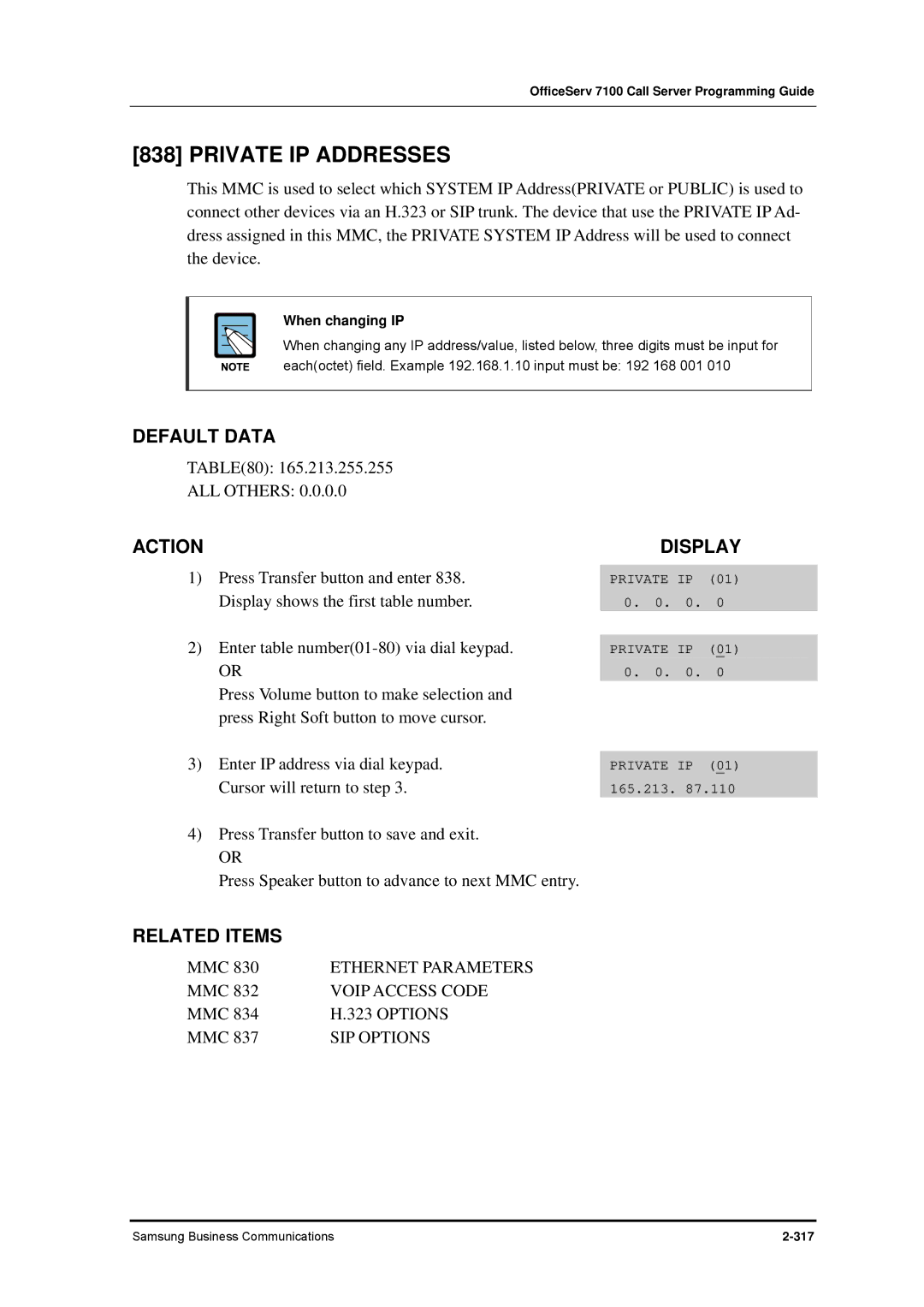 Samsung 7100 manual Private IP Addresses, When changing IP 