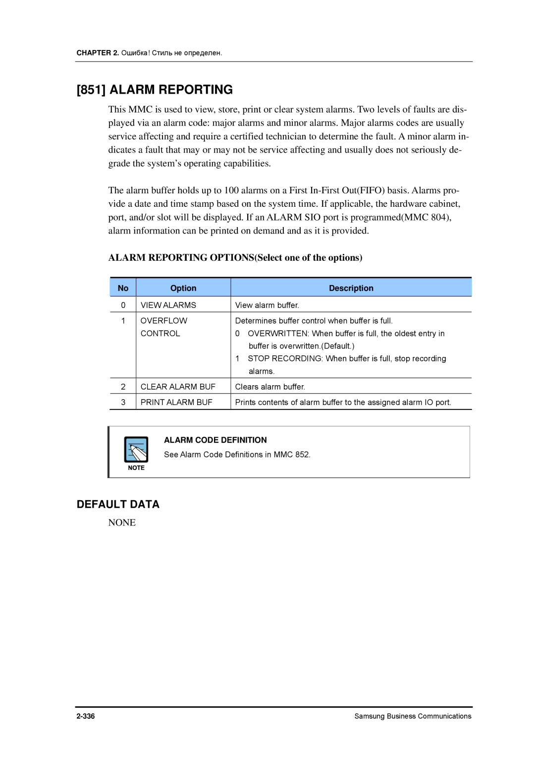 Samsung 7100 manual Alarm Reporting, View Alarms, Clear Alarm BUF, Print Alarm BUF 