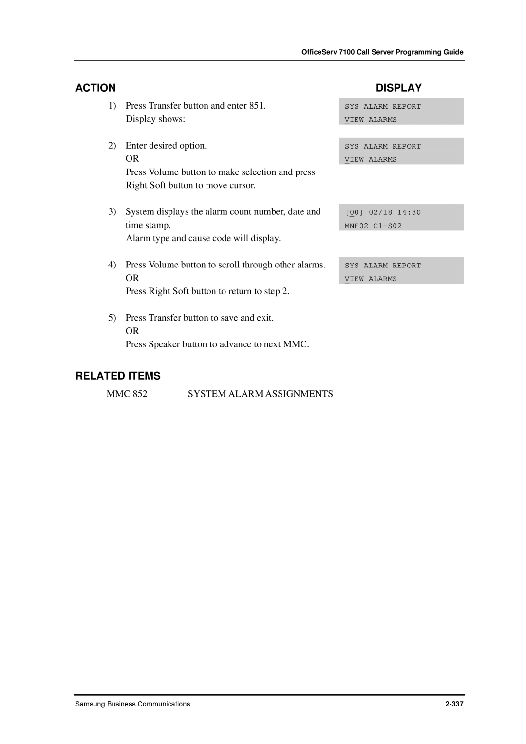 Samsung 7100 manual Enter desired option 