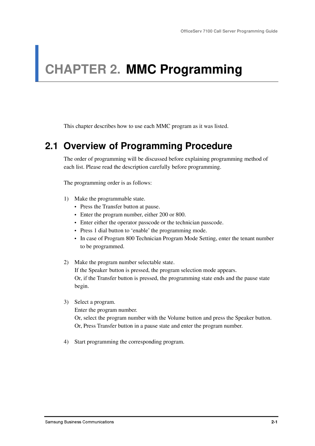 Samsung 7100 manual MMC Programming 