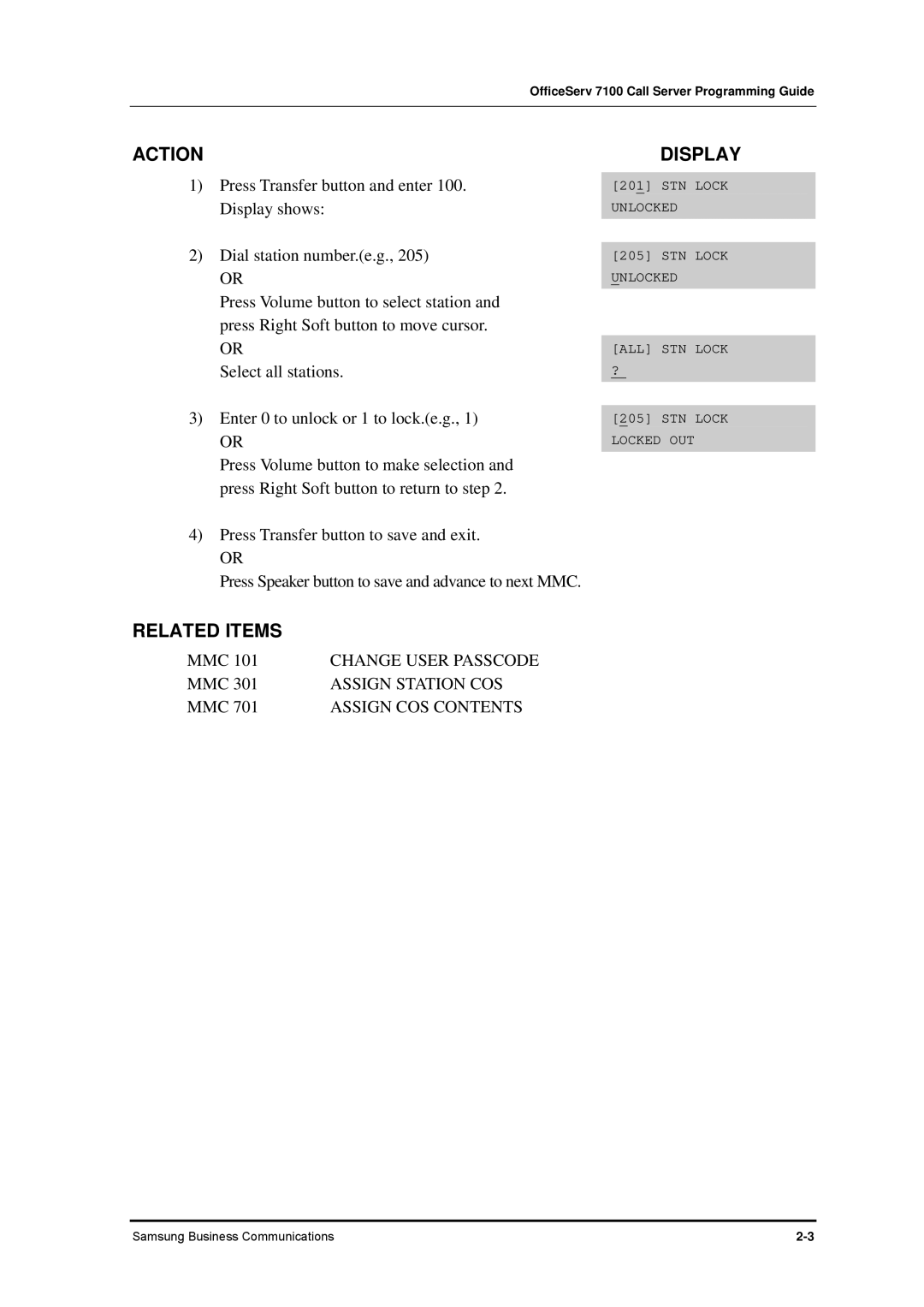 Samsung 7100 manual Assign Station COS, Assign COS Contents 