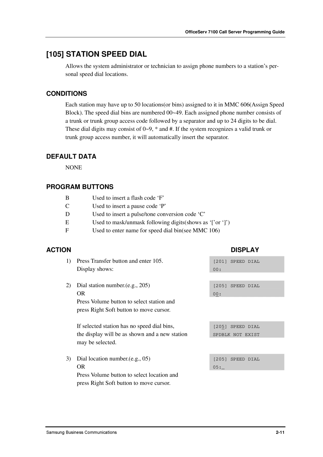 Samsung 7100 manual Station Speed Dial, Program Buttons 