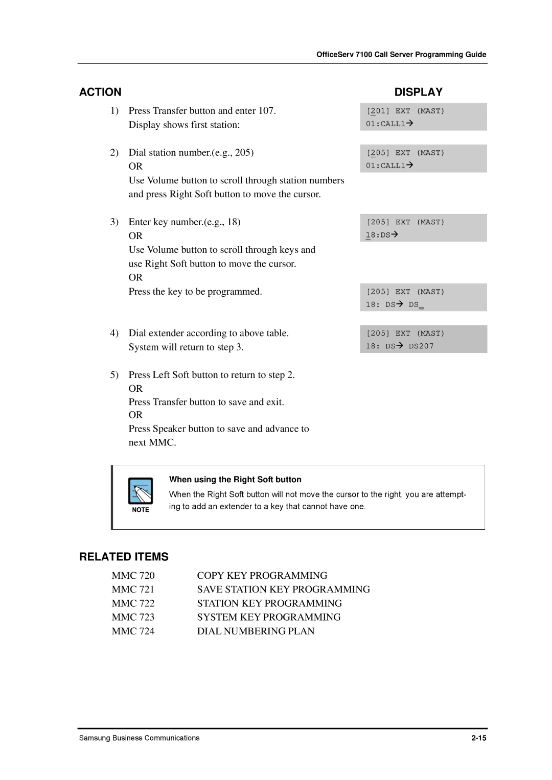 Samsung 7100 manual Copy KEY Programming, Station KEY Programming, System KEY Programming, Dial Numbering Plan 