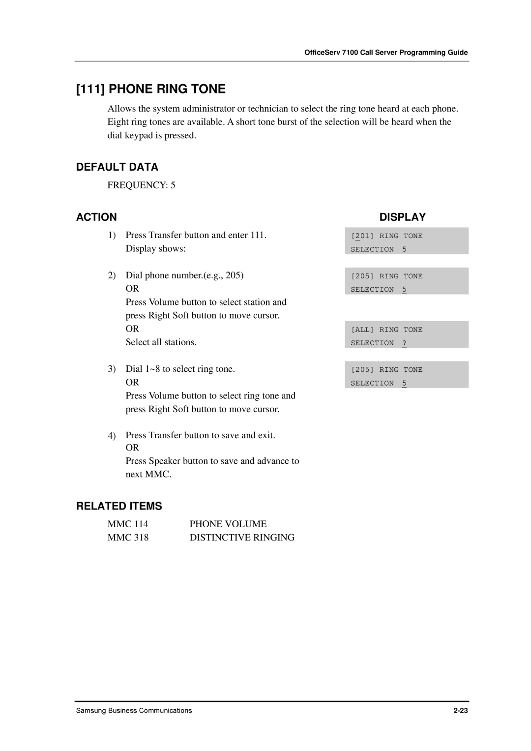 Samsung 7100 manual Phone Ring Tone, Frequency, Phone Volume 