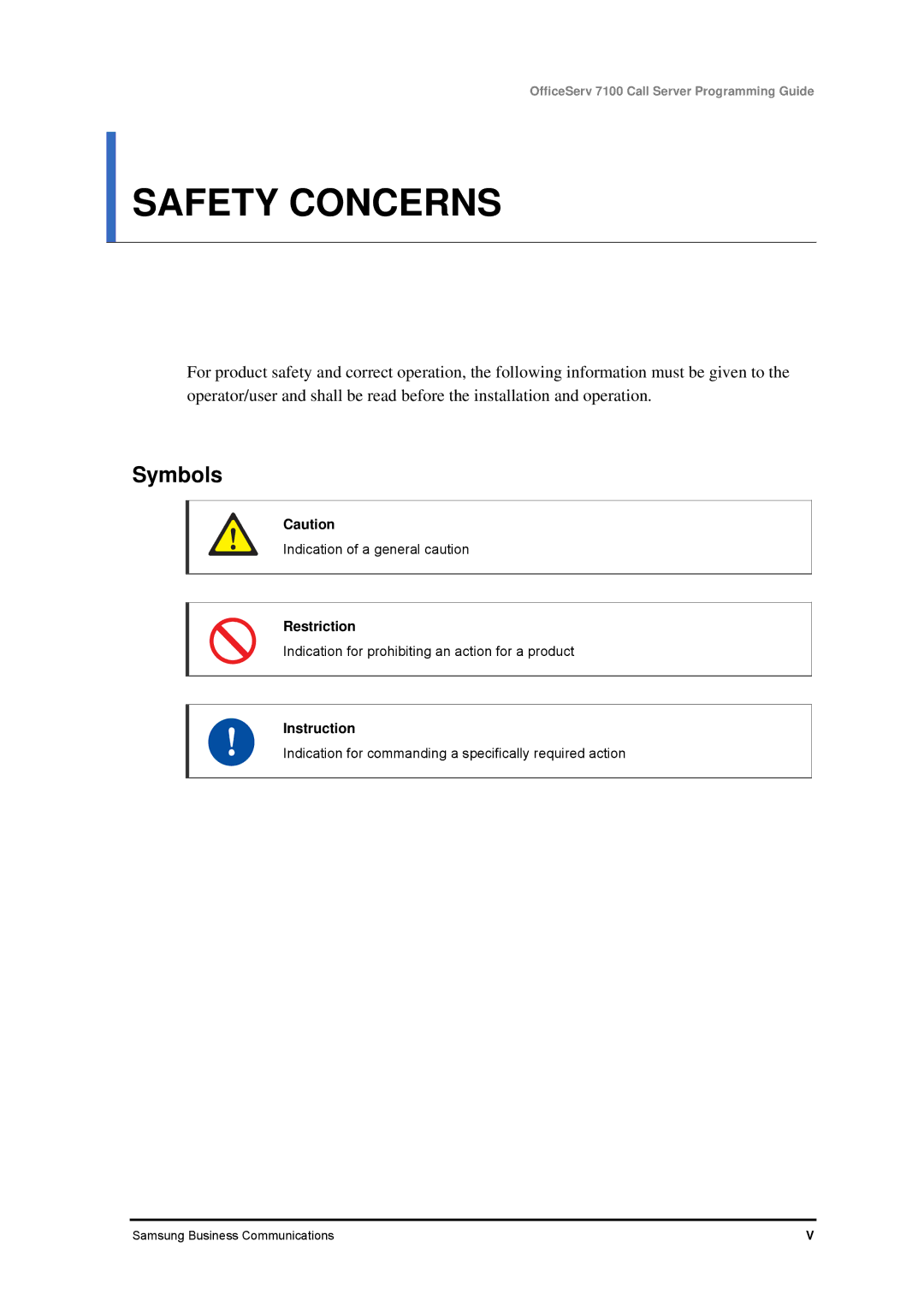 Samsung 7100 manual Symbols, Restriction, Instruction 